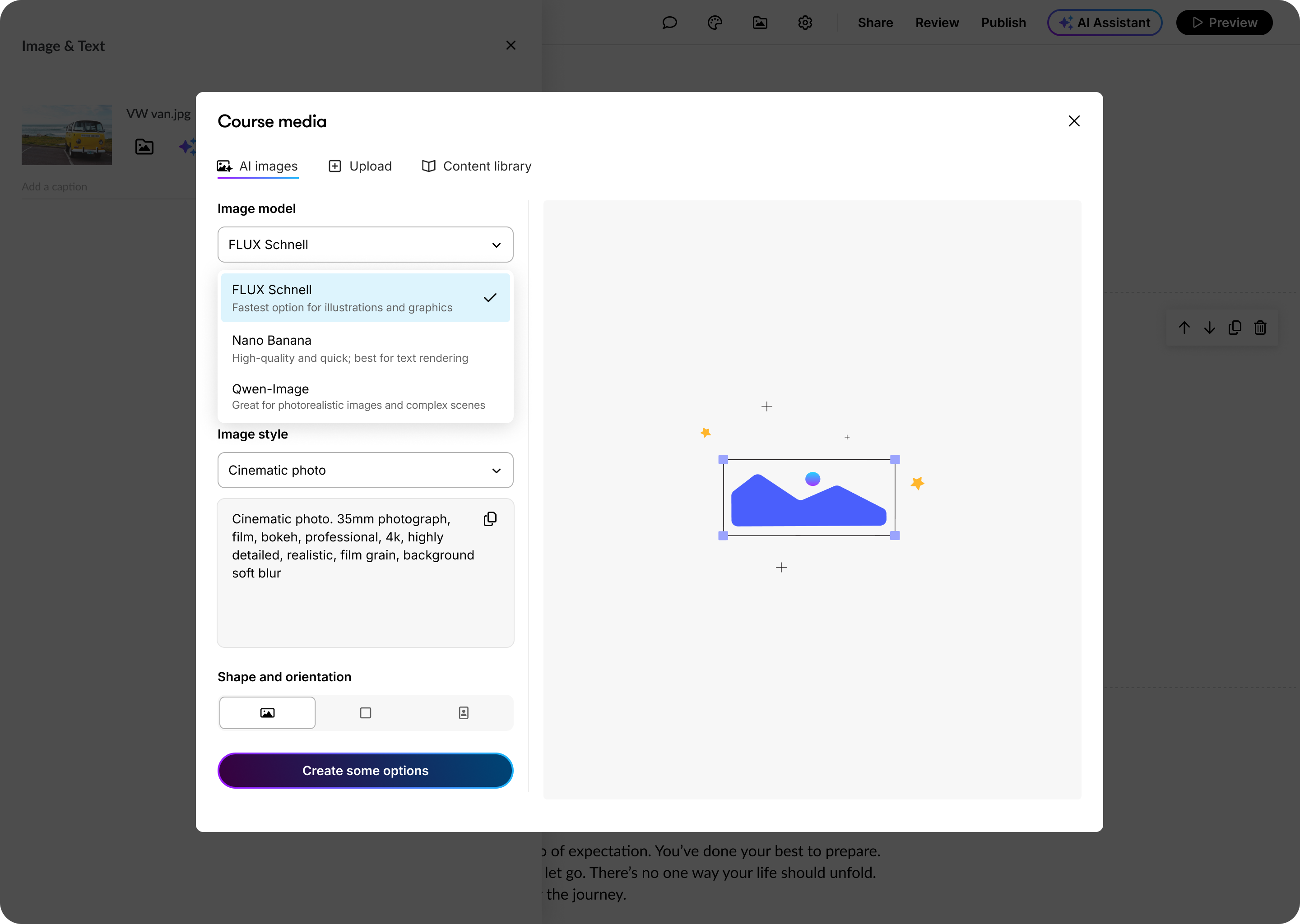 Selecting an Image model for AI images