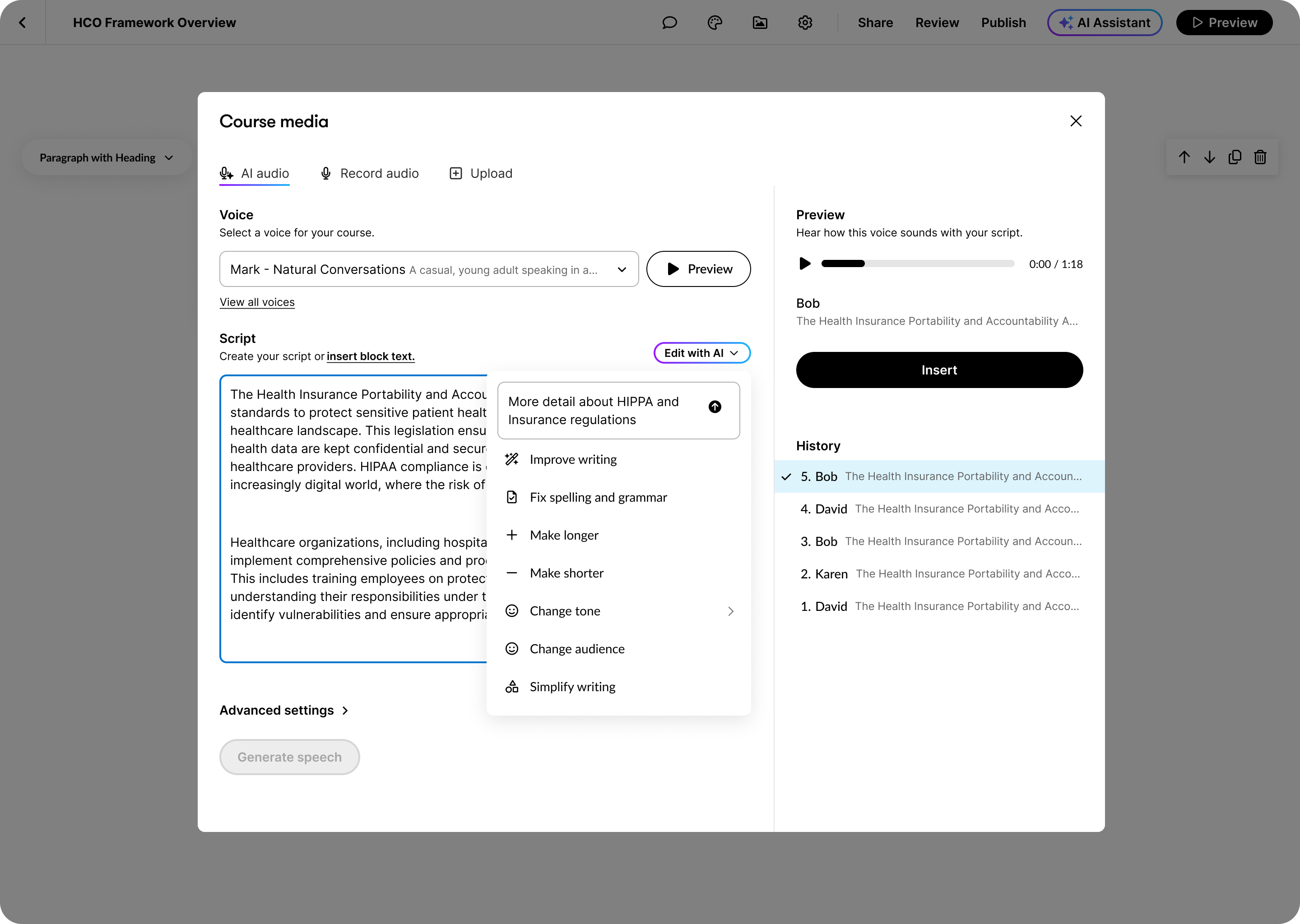 Using AI to write an audio script