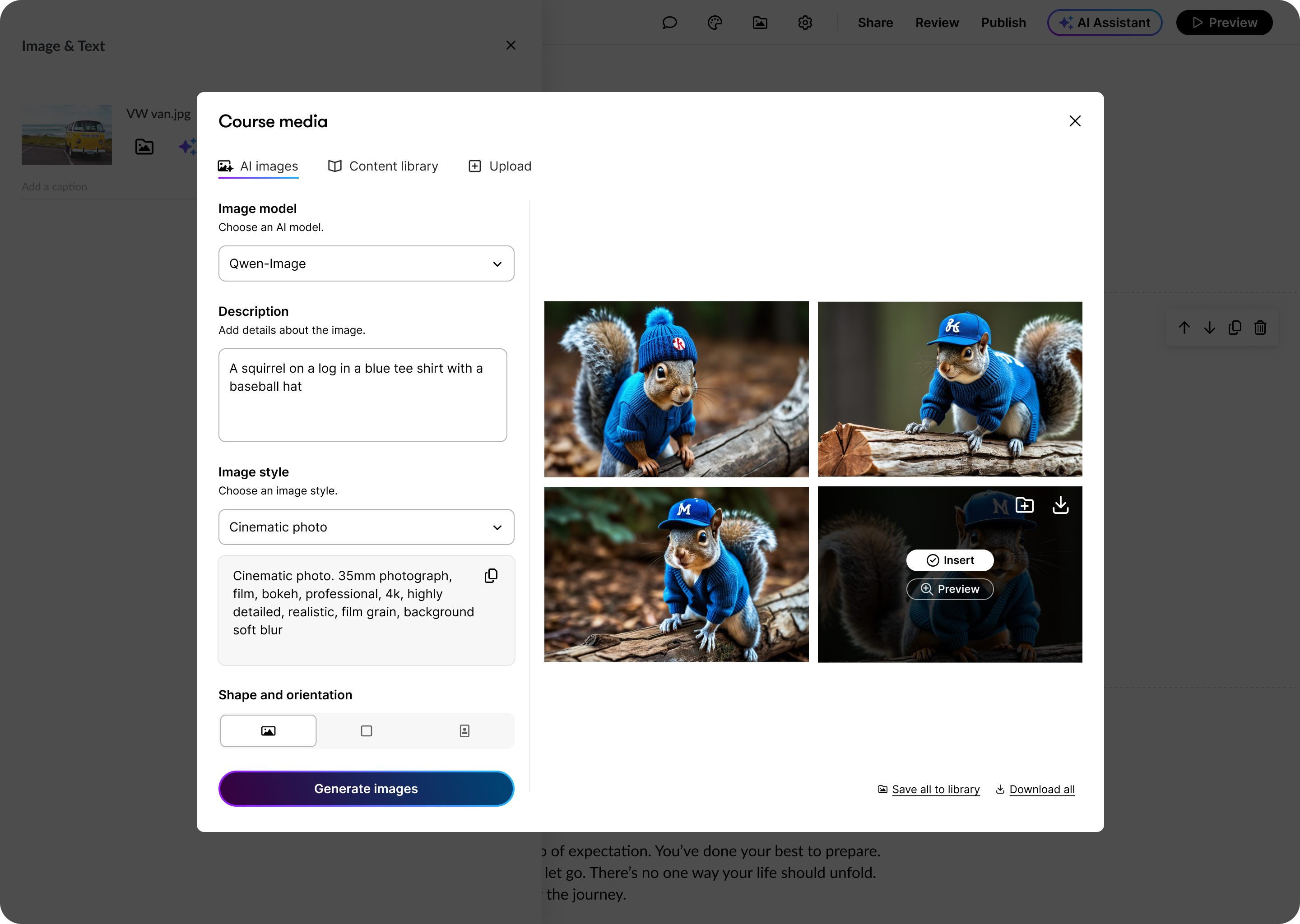 Previewing generated images