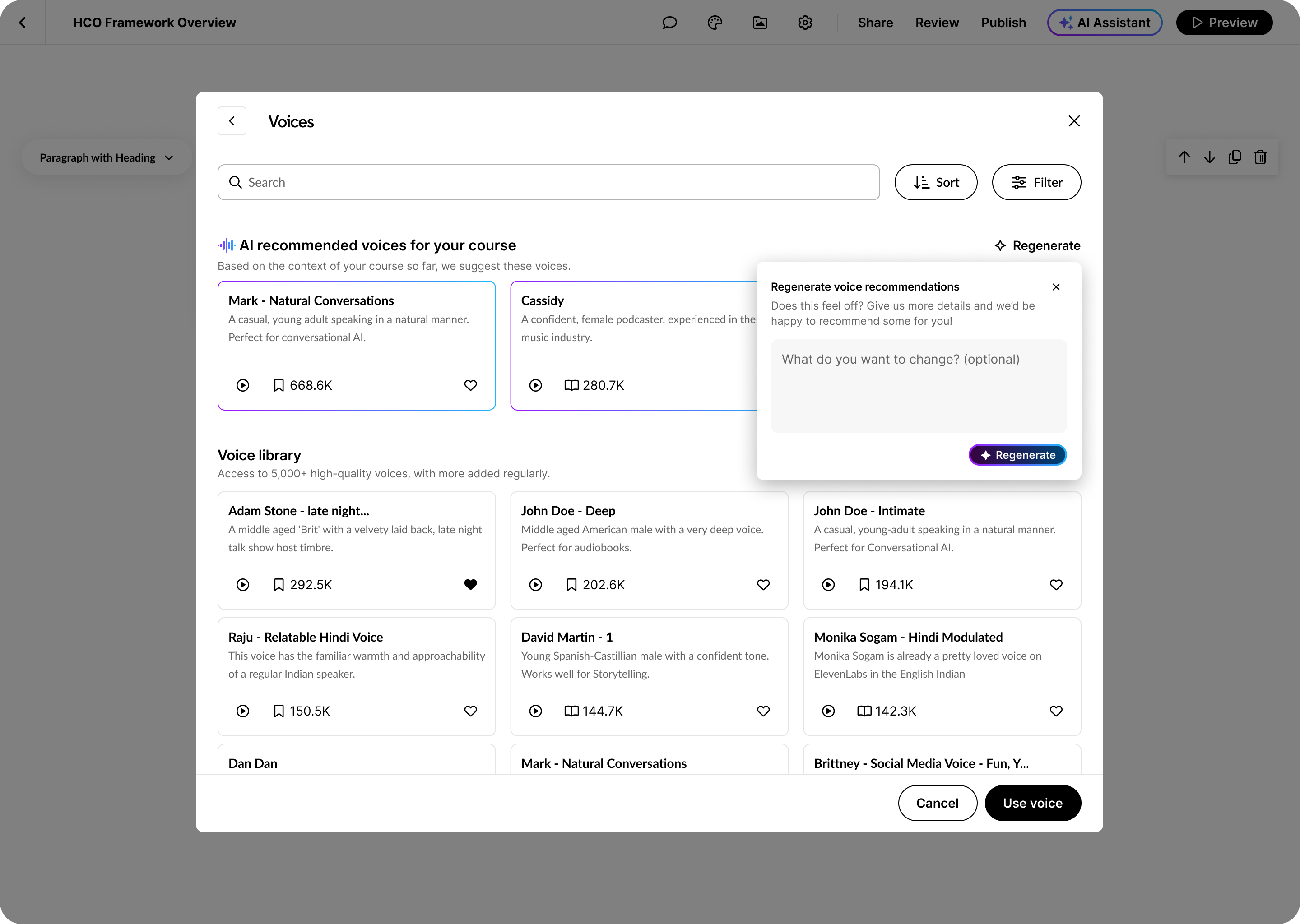 Previewing AI audio voices